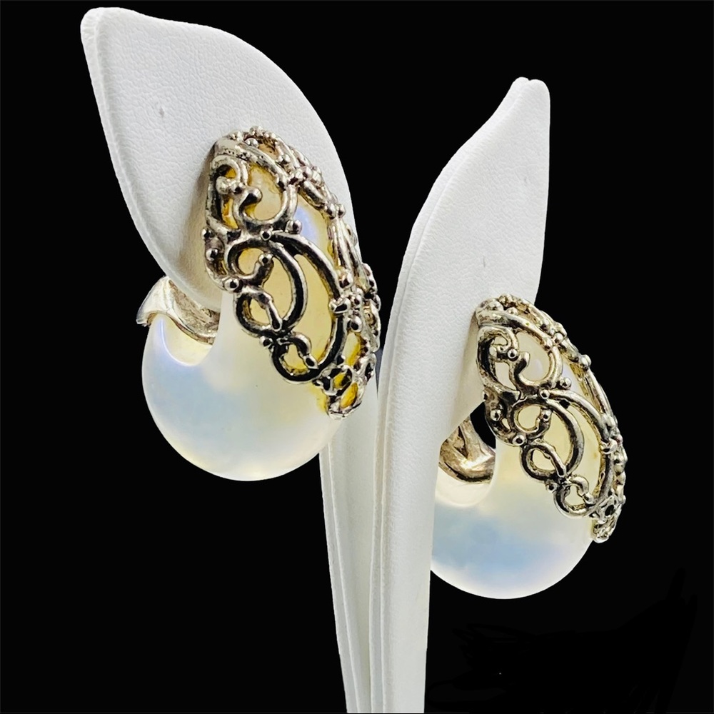 Vintage Huge Iridized Half Hoop Clip Earrings